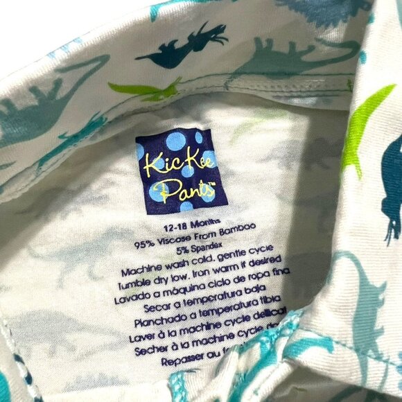 NEW Kickee Pants 12-18m Bamboo Dinosaur Dino Print Layered Polo Shirt - Picture 6 of 7